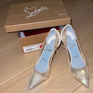 NIB Authentic Christian Louboutin follies strass 85 off white lace crystal 36
